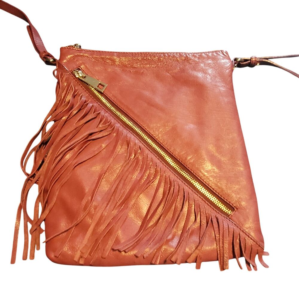 Sandra Roberts Crossbody Mauve Purple Fringe Boho Western Leather Bag Trend - Picture 3 of 11